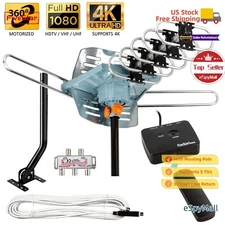 Amplified HDTV Digital Outdoor Antenna UHF VHF FM Splitter for 5 TV Pole 150 Mi