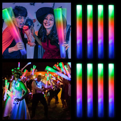 15/20Pcs LED Glow Sticks Bulk Colorful RGB Glow Foam Stick Party Tube Dark Light