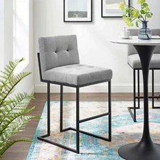 Modway Black Stainless Steel Upholstered Fabric Bar Stool