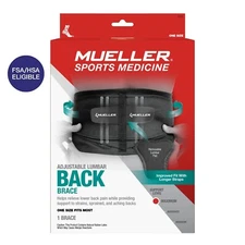 MUELLER Sports Adjustable Lumbar Back Brace with Removable Pads, Black