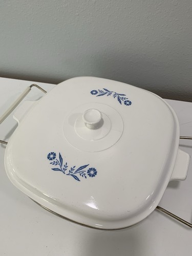 Vintage Corning Ware Blue Cornflower Pyroceram 10" Casserole Dish w/Lid & Trivet - Picture 5 of 16