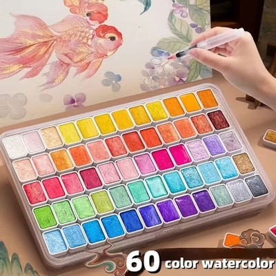 60-Color Metallic And Shimmer Watercolor Paint Set for Artists And Hobbyists APR