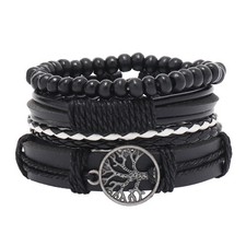 Leather Bracelet For Men Life Tree Alloy Accessories Four Sets Of Hand Rope Diy