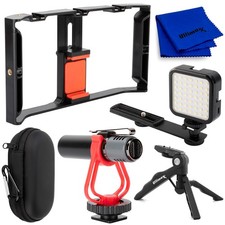Vlogging Kit for iPhone and Android with Bluetooth Mic Led Light Stabilizer Rig