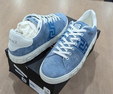  925 VERSACE Odissea Greca Denim Look Suede Low-Top Sneakers Light Blue 45 US 12