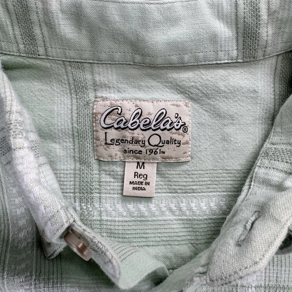 Camisa de Senderismo Cabela's Mediana Para Hombre Manga Corta Verde Lima A Cuadros Exterior Informal Foto 2 de 4