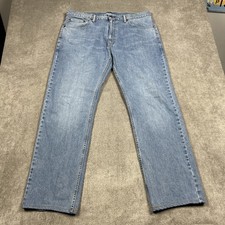 Levis 505 Jeans Mens 36x32 Blue Regular Fit Straight Leg Light Wash Casual Denim