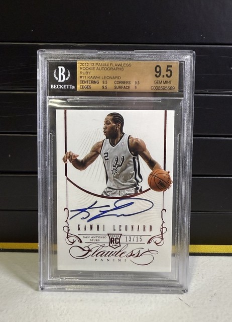 KAWHI LEONARD BGS 9.5 2012-13 PANINI FLAWLESS #11 ROOKIE AUTO RUBY /15