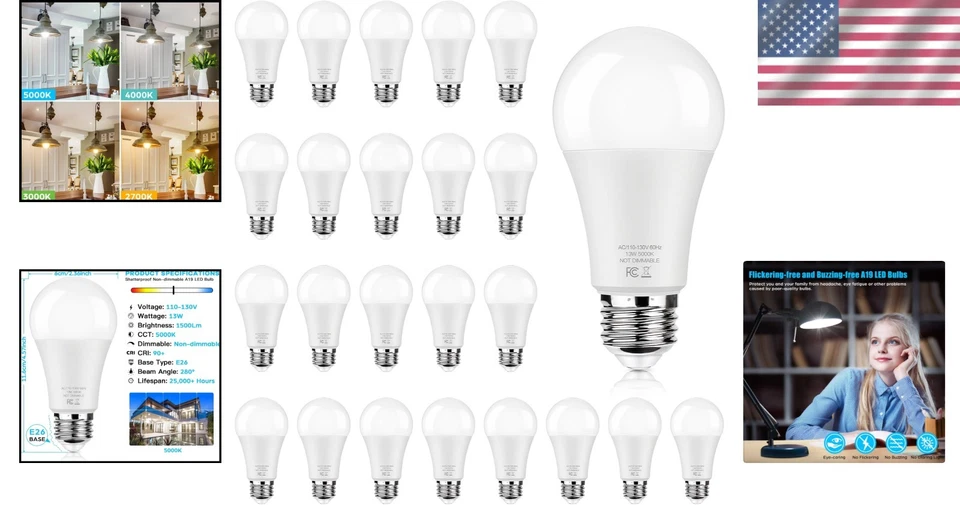 24 Pack LED Light Bulbs 1500LM A19 5000K No Flicker - Image 2 of 4