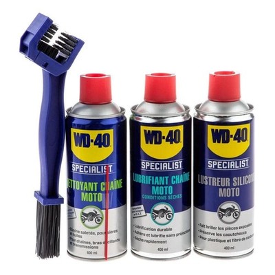 Motorrad Kettenfett und -reiniger + Karosseriepolierer und Bürste - WD40
