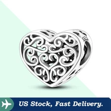 KUNSIR 925 Sterling Silver Charm For Bracelet Twisted Love Interlock Heart Bead