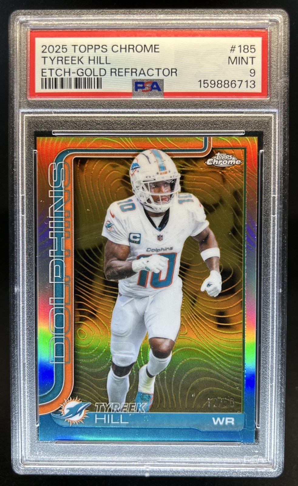 2025 Topps Chrome Tyreek Hill Etch Variation Gold Refractor SSP #/50 PSA 9 view 1