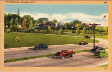 Fort Hamilton Brooklyn New York City, Vintage Cars Linen Postcard