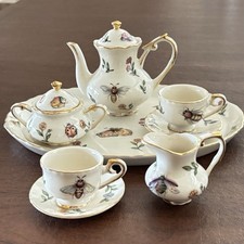 Burton  BURTON Miniature Porcelain Insect Tea Set Morning Meadow 8 pieces Gold