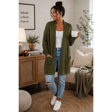 Small Olive Green Open Front Waffle Knit Card...