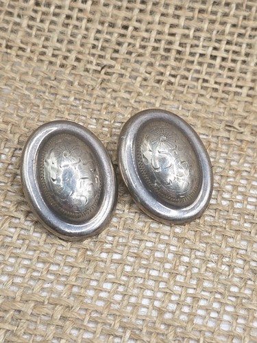Lunt Sterling Silver Concho Style Clip On Earrings Oval - Picture 1 of 5