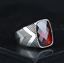 925 Men Handmade Garnet Stone Silver Red Stone Garnet Ring