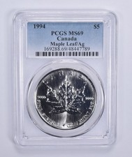 MS69 1994 Canada 5 Dollar Maple Leaf 1 Oz Silver PCGS Blue Label *0531