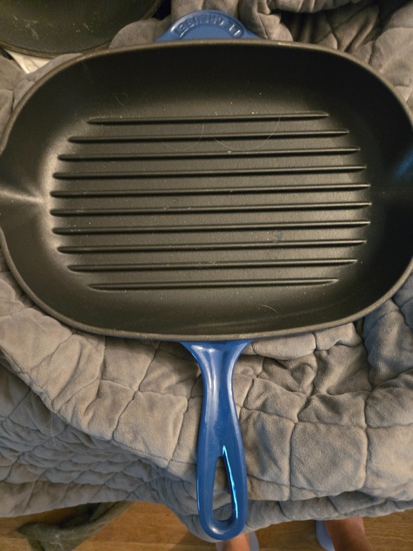 Le Creuset Oval 32 Blue Cast Iron Grill Skillet Pan France Enamel
