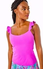 Lilly Pulitzer Luxletic Maribo Bra Tank Pink Ruffle Shoulder UPF 50+ Top XL