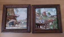 2 x Ter Steege Fliesen im Holzrahmen 1984 M&uuml;hle mit Pferd