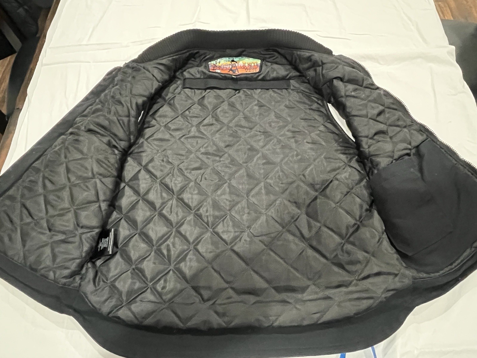 Tobacco Motorwear Wasteland Vest Black Quilt Lined Heavy Waxed Canvas USA Size L