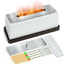 13.8" Rectangular Indoor Outdoor Concrete Tabletop Fire Pit Gift Set