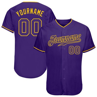 Custom Purple Gold Baseball Jersey Shirt Personalized Sport Gift for Him