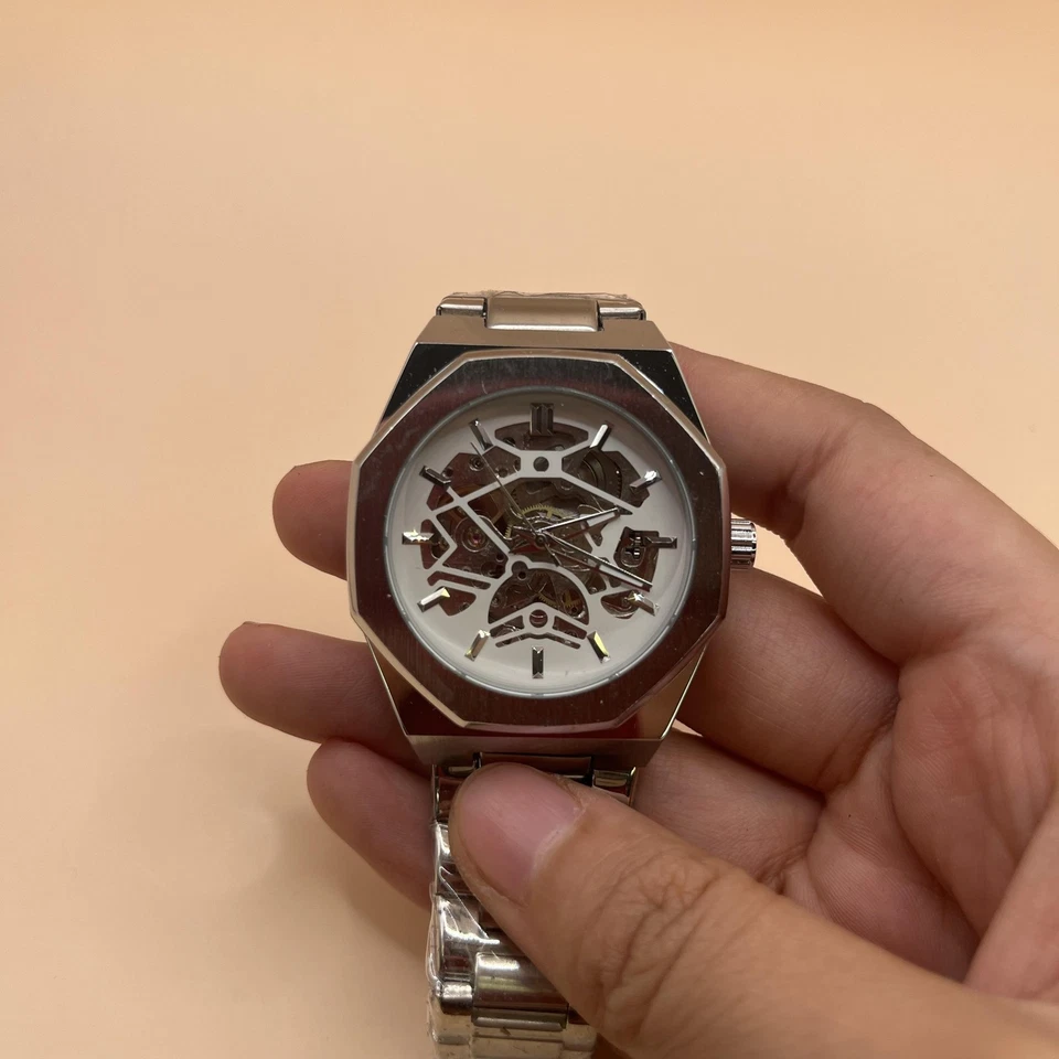 Unbranded Mens Automatic Skeleton Watch Stainless Steel Silver 1M344 Octagon - Image 2 of 4