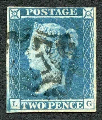 1841 2d Blue (LG) Plate 3 NORWICK Cross Four Margins Tiny Thin Cat 1300 pounds - Picture 1 of 1