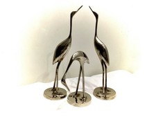 Vintage Messing vernickelt 3 Kraniche Fischreiher 16-2x30cm 70er RAR Top Zustand