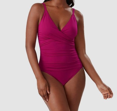 Tommy Bahama Women's Purple Stretch Cross Front One-Piece Swimsuit Size 4