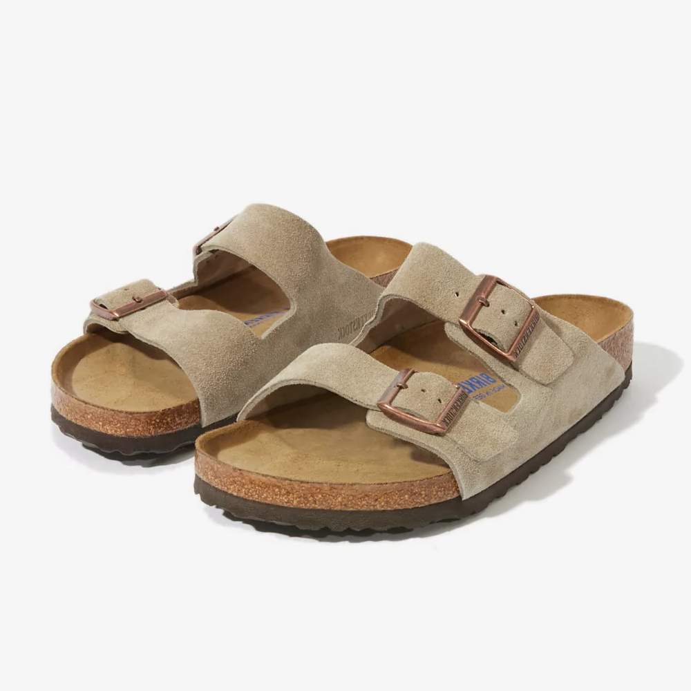 Birkenstock Arizona Suede Taupe Soft Footbed Sandals Men display picture 2