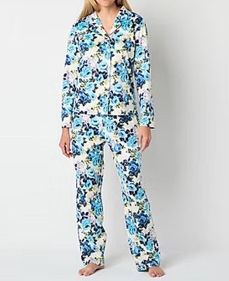 NWT Women's Large Adonna Blue Vanessa Floral Fleece Pajama Set Soft & Comfy!