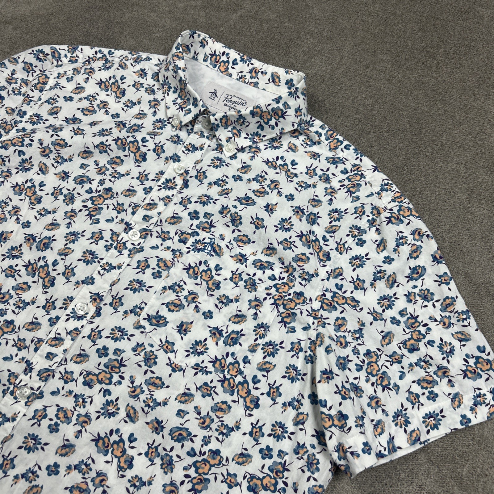 Original Penguin Shirt Mens Large Button Down Short Sleeve Floral AOP Casual