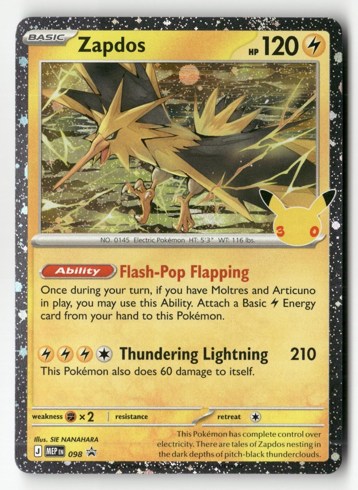 Zapdos (30th Celebration) 098 Promo ME: Mega Evolution Promo NM Holo