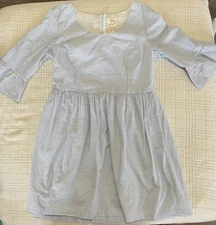 Hope and Henry Hope & Henry  Midi Dress Sz 12 Seersucker Blue White Ruffle