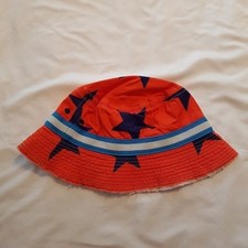 Mini Boden boys 3-6 years bucket hat, orange with blue stars VGUC
