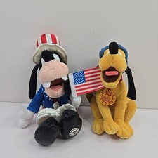 Disney Store 4th of July Pluto and Goofy Patriotic USA Flag Bean Bag Plush NWT