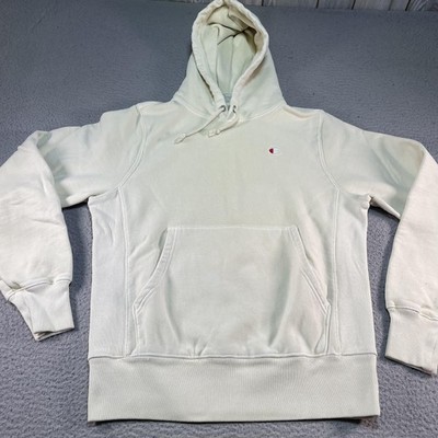 Champion Hoodie Mens Small White Reverse Weave Fleece Sweatshirt Logo Thick Y2K