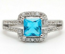 2CT Blue Topaz  Topaz 925 Solid Sterling Silver Ring Sz 7 UB4-3