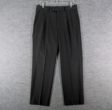 Chaps Pants Mens 32x32 Black 100% Wool Pleated Cuffed Dress Slacks Formal Office