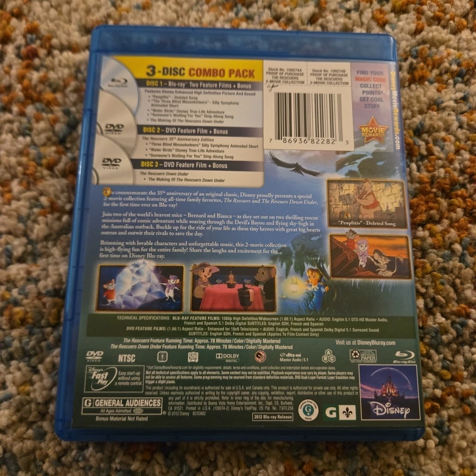 The Rescuers: 2-Movie Collection (3-Disc Blu-Ray/DVD, 2012) 35th Anniversary - Image 2 of 3