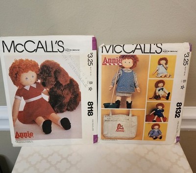 Lot 2 McCalls Patterns 8118 & 8142 Annie Doll & Sandy Dog Tote Bag Vtg UNCUT Sew