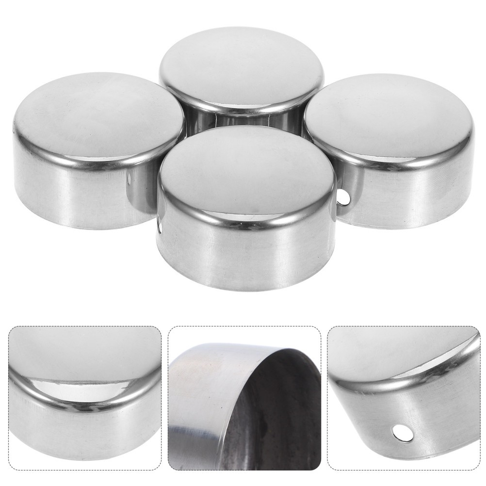 4 Pcs Round Stainless Steel Handrail End Caps Staircase Rail Tube Cover ...