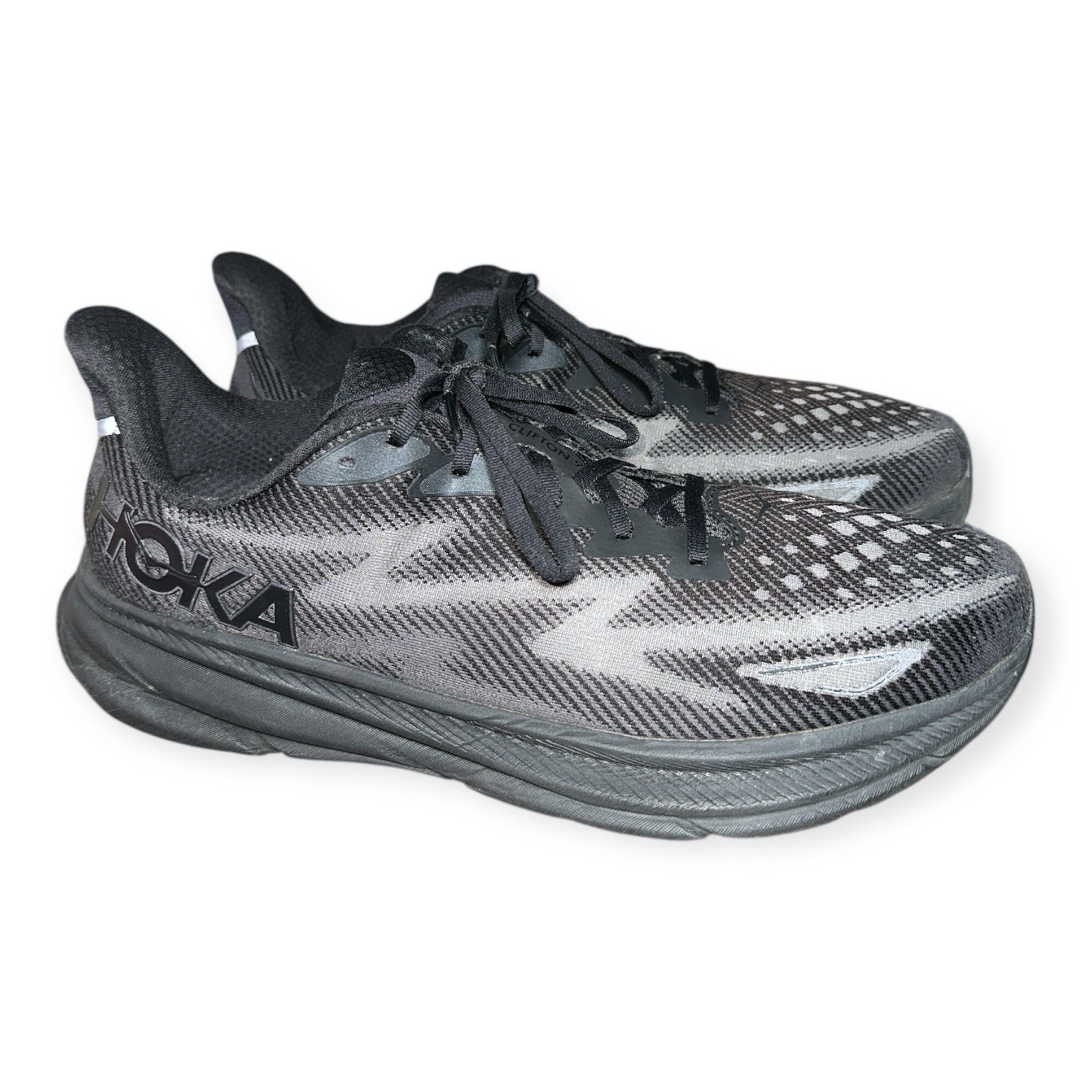 Hoka One One Clifton 9 Black Gray Low Top Men's Running Athletic Shoes size 15D