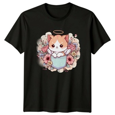This Little Angel Kitty Fits Damen T-Shirt Kawaii Blumen Katzenliebhaber
