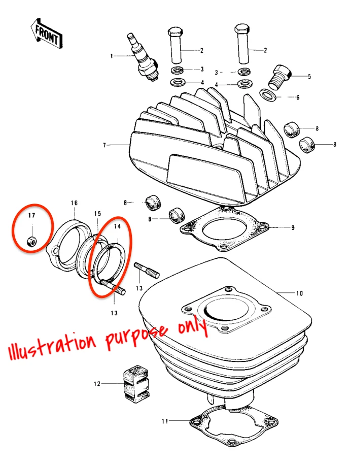 Exhaust Manifold Gasket Repair Set Kawasaki KE175 1980-1983 (Complete Set) - Изображение 2 из 2