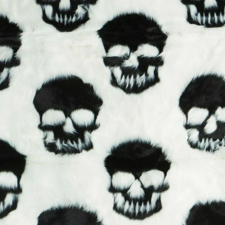 Manta Cynthia Rowley Halloween Calaveras Piel Sintética Negra Blanca Espeluznante Elegante Foto 3 de 4