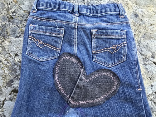 Girls Distessed Purple Patchwork Jean Skirt Sz 4T (Upcycled Handmade) OOAK Eco - Picture 7 of 8